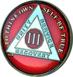 3 Year AA Medallion Metallic Mandarin Red Tri-Plate Sobriety Chip