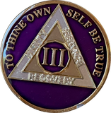 3 Year AA Medallion Metallic Purple Tri-Plate Sobriety Chip