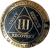 3 Year AA Medallion Reflex Milky Way Glitter Black Gold Plated Sobriety Chip