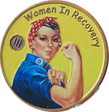 1 - 10 Year Women In Recovery Medallion Yellow Rosie Riveter Sobriety Chip
