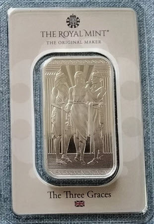 The Three Graces 1 oz Silver Bar TEP Assay Card 999.9 The Royal Mint
