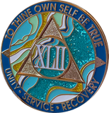 42 Year AA Medallion Elegant Caribbean Aqua Glitter Teal Marble Gold Sobriety Chip