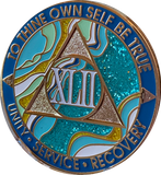 42 Year AA Medallion Elegant Caribbean Aqua Glitter Teal Marble Gold Sobriety Chip