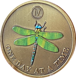 1 - 10 Year Green Color Dragonfly One Day At A Time Serenity Prayer Medallion