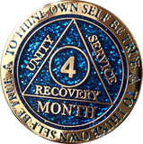 Set of 12 Blue Glitter Gold Plated AA Month 1 - 11 and 18 Months Chips Reflex Design