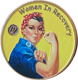 1 - 10 Year Women In Recovery Medallion Yellow Rosie Riveter Sobriety Chip