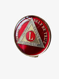 50 Year AA Medallion Metallic Mandarin Red Tri-Plate Sobriety Chip