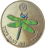 1 - 10 Year Green Color Dragonfly One Day At A Time Serenity Prayer Medallion