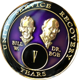 5 Year AA Founders Medallion Purple Tri-Plate Sobriety Chip Bill & Bob Coin