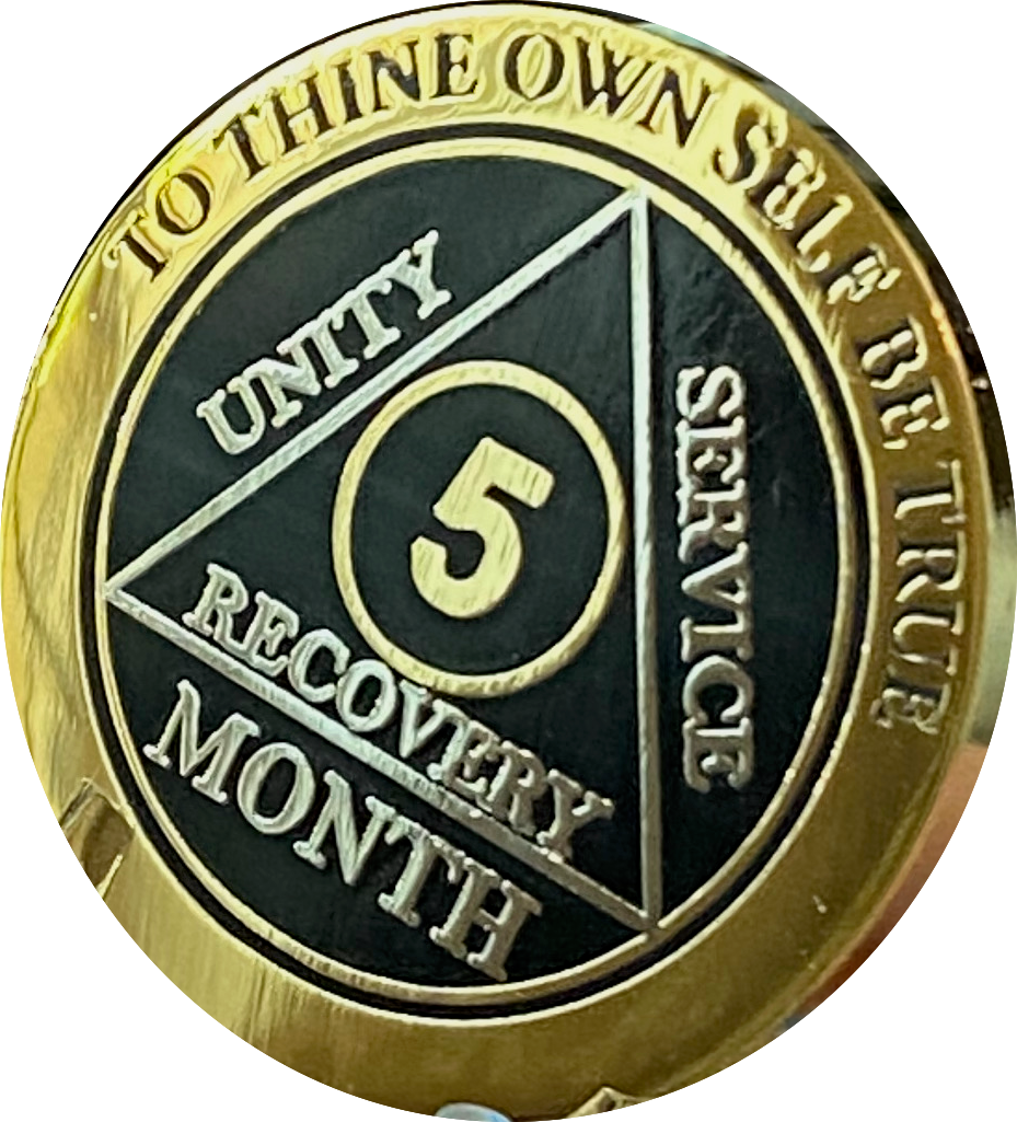 5 Month AA Medallion Reflex Black Gold Plated Sobriety Chip – RecoveryChip