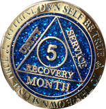 Set of 12 Blue Glitter Gold Plated AA Month 1 - 11 and 18 Months Chips Reflex Design