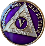 5 Year AA Medallion Metallic Purple Tri-Plate Sobriety Chip