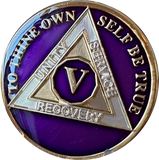 5 Year AA Medallion Metallic Purple Tri-Plate Sobriety Chip