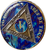 1 - 20 Year AA Medallion Sapphire Blue Swirl Tri-Plate Sobriety Chip