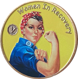 1 - 10 Year Women In Recovery Medallion Yellow Rosie Riveter Sobriety Chip