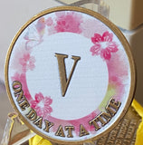 5 Year One Day At A Time Pink Lotus Flower Butterfly Medallion Serenity Prayer Chip AA NA