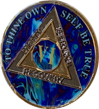 1 - 20 Year AA Medallion Sapphire Blue Swirl Tri-Plate Sobriety Chip