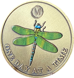 1 - 10 Year Green Color Dragonfly One Day At A Time Serenity Prayer Medallion