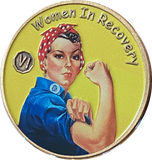 1 - 10 Year Women In Recovery Medallion Yellow Rosie Riveter Sobriety Chip