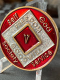 5 Year NA Clean Time Chip Red Silver Glitter Narcotics Anonymous Medallion