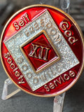 12 Year NA Clean Time Chip Red Silver Glitter Narcotics Anonymous Medallion
