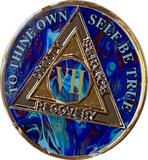 1 - 20 Year AA Medallion Sapphire Blue Swirl Tri-Plate Sobriety Chip
