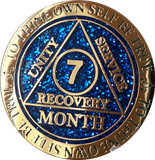 Set of 12 Blue Glitter Gold Plated AA Month 1 - 11 and 18 Months Chips Reflex Design