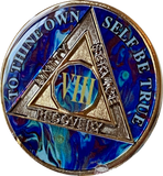 1 - 20 Year AA Medallion Sapphire Blue Swirl Tri-Plate Sobriety Chip