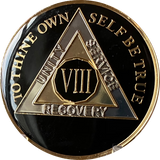 8 Year AA Medallion Glossy Classic Black Tri-Plate Sobriety Chip