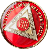 8 Year AA Medallion Metallic Mandarin Red Tri-Plate Sobriety Chip
