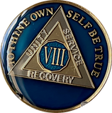 8 Year AA Medallion Midnight Blue Tri-Plate Sobriety Chip