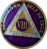 8 Year AA Medallion Metallic Purple Tri-Plate Sobriety Chip