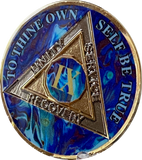 1 - 20 Year AA Medallion Sapphire Blue Swirl Tri-Plate Sobriety Chip