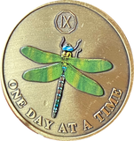 1 - 10 Year Green Color Dragonfly One Day At A Time Serenity Prayer Medallion