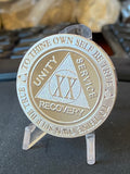 20 Year AA Medallion 1 oz Fine Silver Sobriety Chip Serenity Prayer Back .999 Pure
