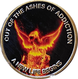 Out of The Ashes of Addiction A New Life Begins Color Phoenix Flames Sobriety Medallion