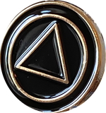 AA Lapel Pin Black Gold Plated Circle Triangle Design No Year Plain Front 25mm