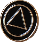 AA Lapel Pin Black Gold Plated Circle Triangle Design No Year Plain Front 25mm
