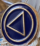 AA Lapel Pin Blue Gold Plated Circle Triangle Design No Year Plain Front 25mm