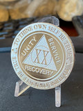 20 Year AA Medallion 1 oz Fine Silver Sobriety Chip Serenity Prayer Back .999 Pure