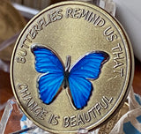 Butterflies Remind Us Change Is Beautiful Blue Color Serenity Prayer Medallion