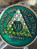 7 Year AA Medallion Green Transition Crystal Tri-Plate Sobriety Chip