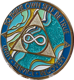Infinity Eternal AA Medallion Elegant Marble Caribean Aqua Glitter Gold Sobriety Chip Coin