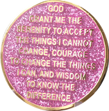 2 Year AA Medallion Elegant Glitter Pink Gold & Silver Plated Sobriety Chip