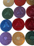 Bulk Set of 12 Aluminum AA Medallions Month 1 2 3 4 5 6 7 8 9 10 11 and 24 Hours Serenity Prayer Back