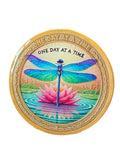 Dragonfly Pink Lotus Flower One Day At A Time Medallion Serenity Prayer Chip