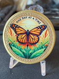 Monarch Butterfly Orange Color One Day At A Time Medallion Serenity Prayer Chip