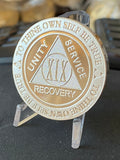 19 Year AA Medallion 1 oz Fine Silver Sobriety Chip Serenity Prayer Back .999 Pure