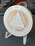 13 Year AA Medallion 1 oz Fine Silver Sobriety Chip Serenity Prayer Back .999 Pure