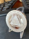 18 Year AA Medallion 1 oz Fine Silver Sobriety Chip Serenity Prayer Back .999 Pure
